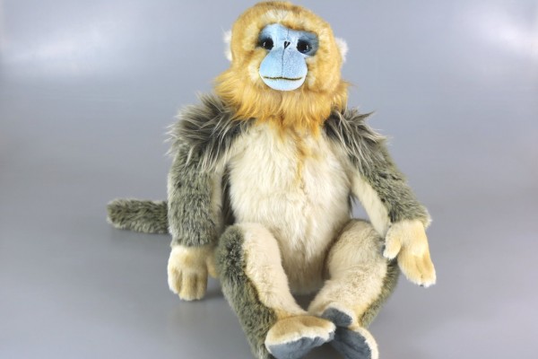 Wollis D3043 - Affe - Goldstumpfnase sitzend 30 cm Golden Snub-nosed Monkey von Unitoys, Plüschhund,
